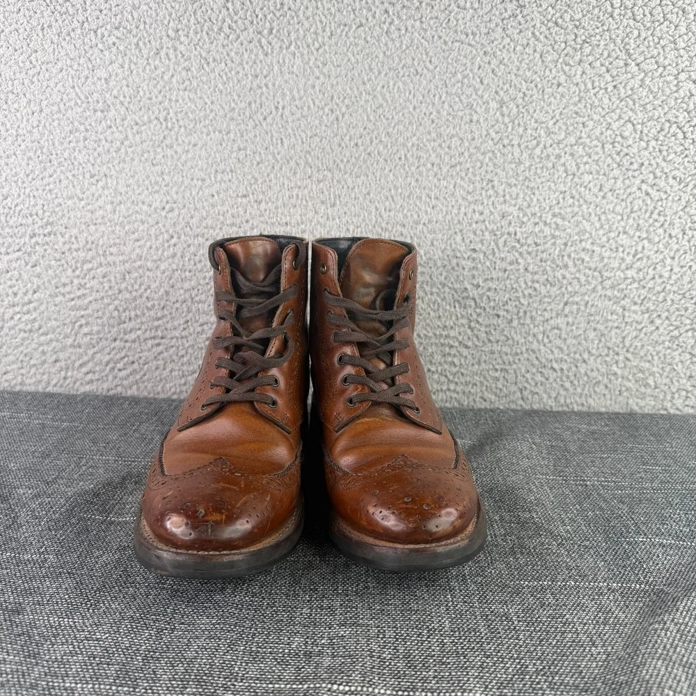 Thursday Boot Co Wingtip Leather Boots Mens 8.5 Cognac Brown Brogue Ankle Boot